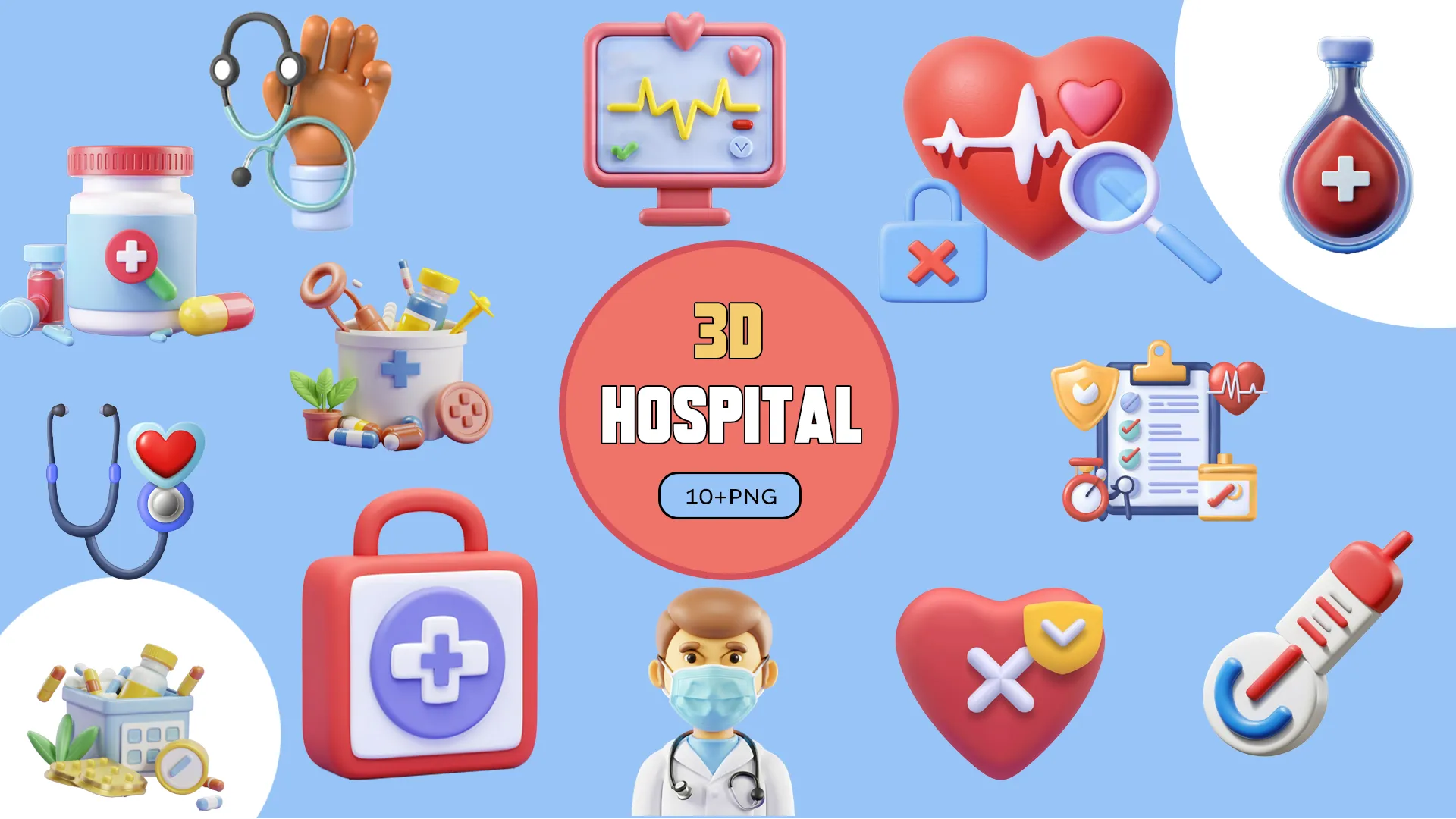 Digital Health and Wellness 3D Pack for Medical Websites